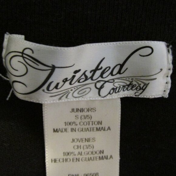 TWISTED COURTESY WOMEN'S JUNIOR'S SIZ S (3 / 5) T-SHIRT BLACK SILVER GRAPHIC TOP - Picture 4 of 6